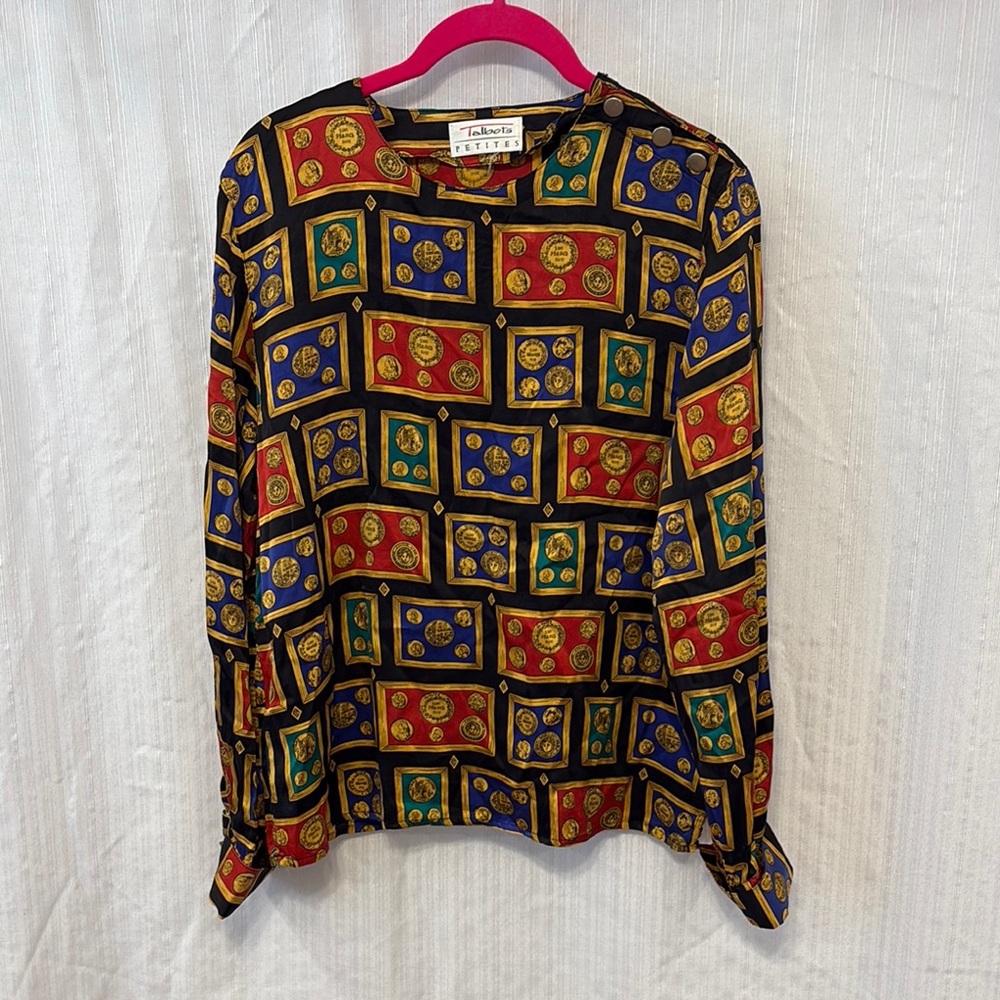 Vintage Talbots Multicolor Coin Pattern Blouse